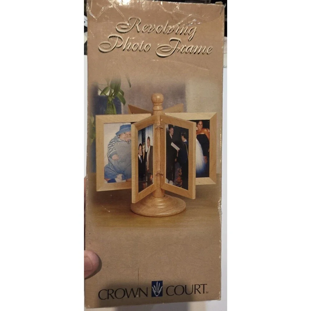 vintage Crown Court wooden revolving photo frame featuring a multi-sided...
